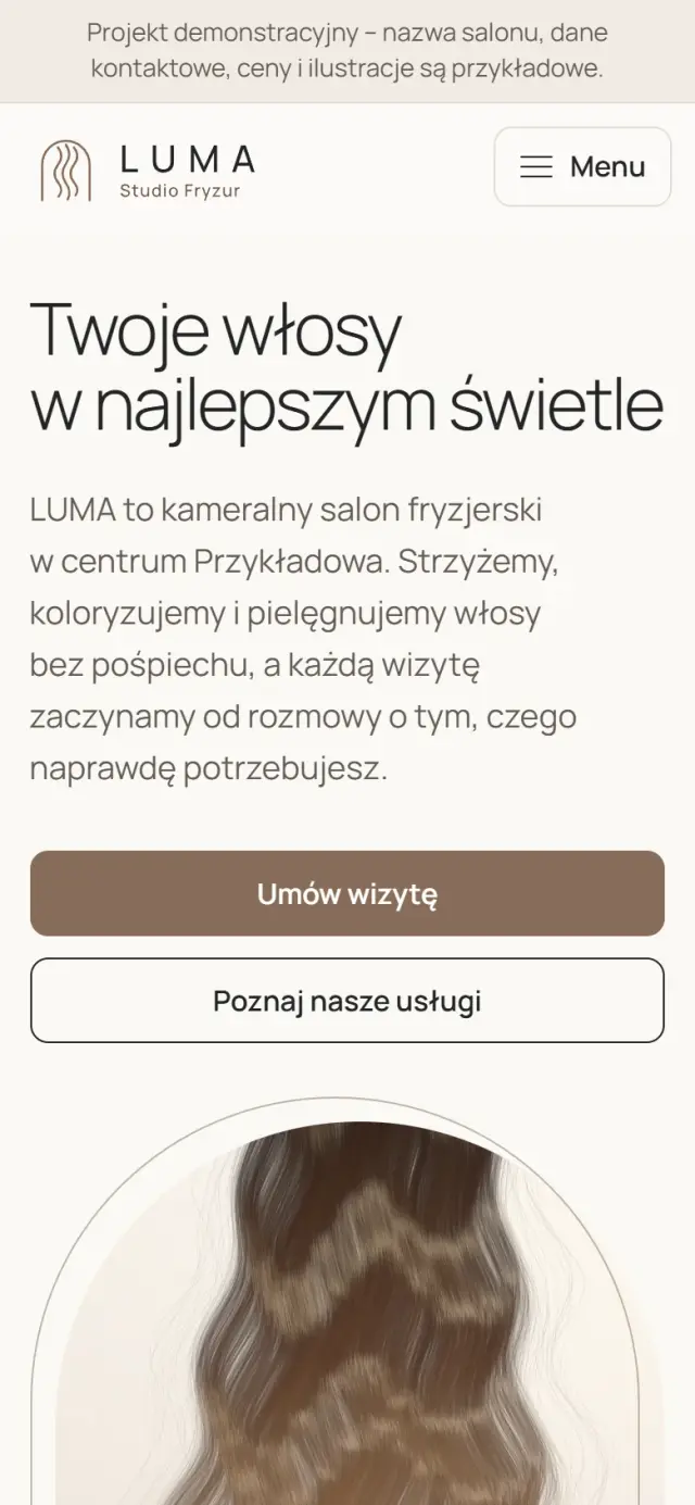 Strona główna LUMA Studio Fryzur na ekranie telefonu