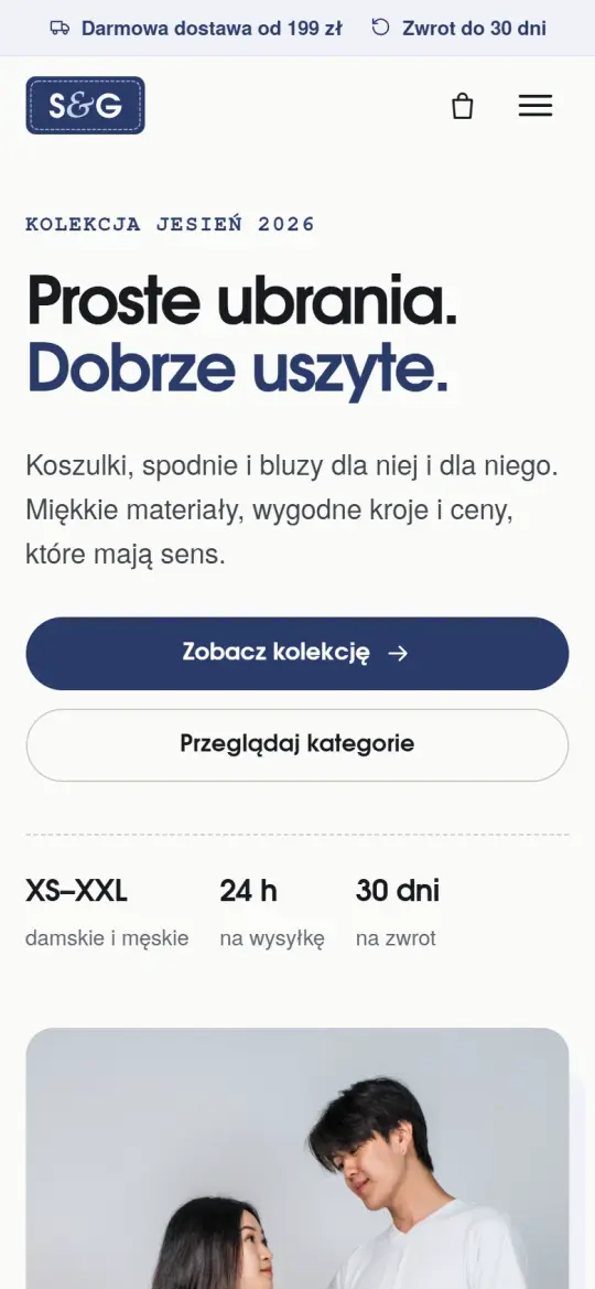 Strona główna sklepu S&G na ekranie telefonu