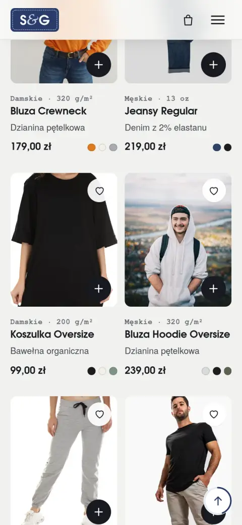 Karty produktów S&G na ekranie telefonu